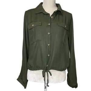 No Boundaries Women’s Green Button Down Shirt Sz L‎ (11-13)